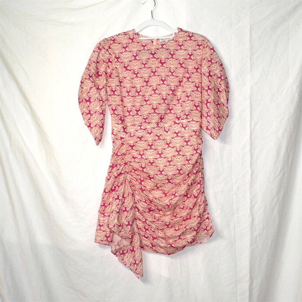 RHODE Floral Print Mini Dress Pink and Cream Puff Sleeves Size US 2